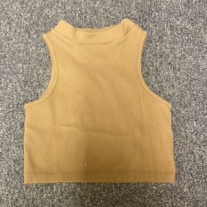 Small tan mock neck seamless rib tank top/crop top